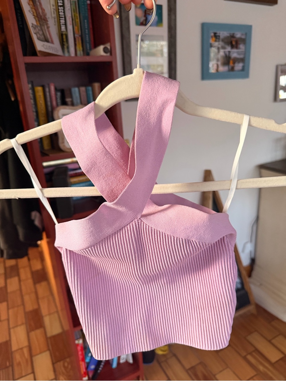 Babaton Lilac Ribbed Cross Front Crop Top